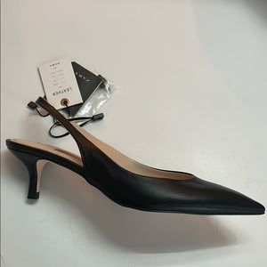 NWT Zara leather kitten heels